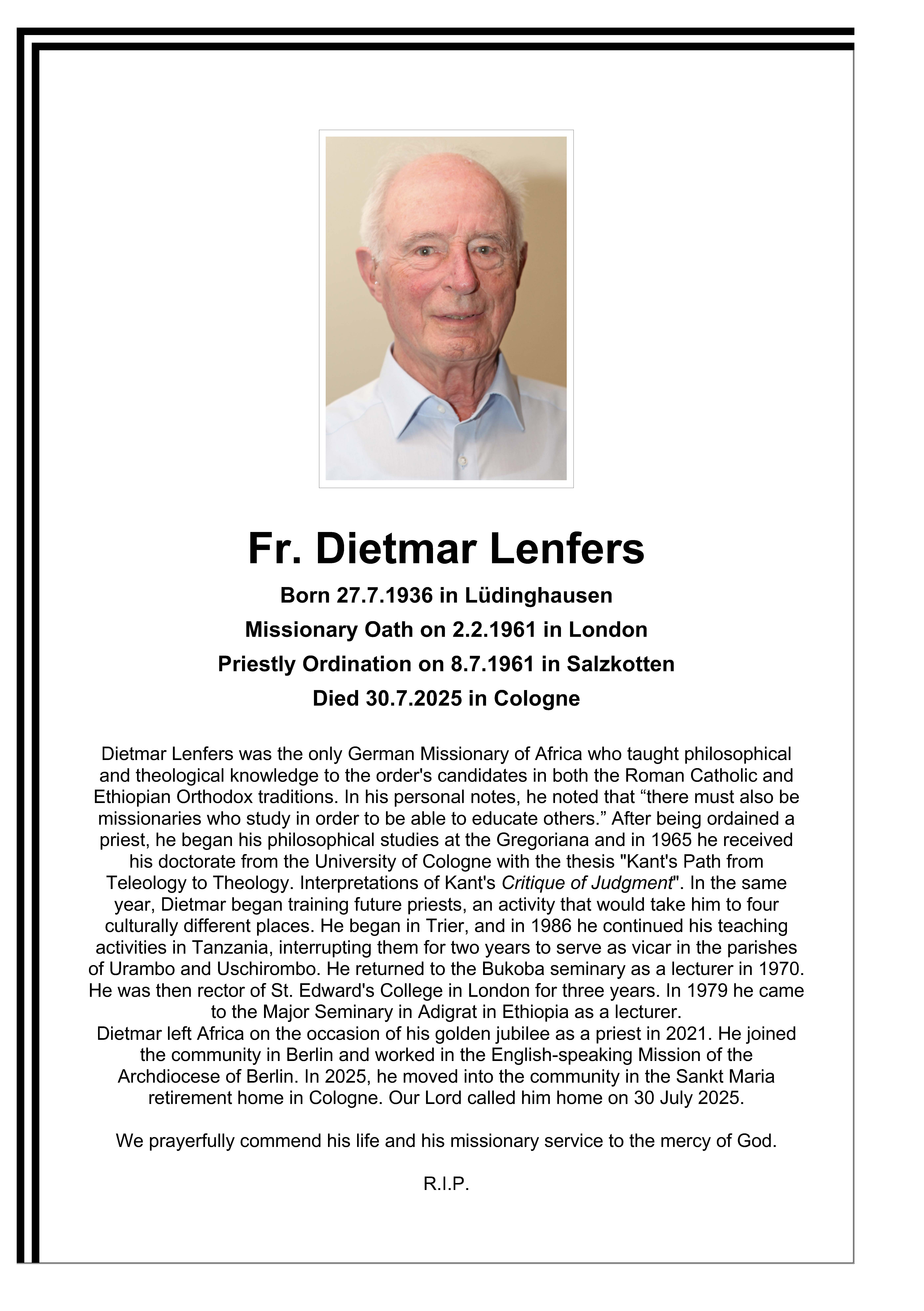 obituary fr. lenfers